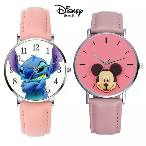 Relógio de Quartzo Mickey Mouse Masculino e Feminino Ponto em Aço Inoxidável