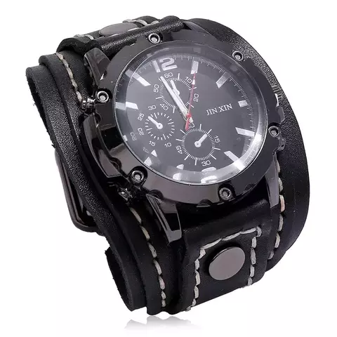 2025 relógio de pulso de quartzo masculino moda pulseira de couro vintage punk