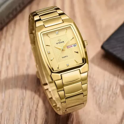 Wwoor 2024 novo relógio quadrado masculino com data da semana automático luxo