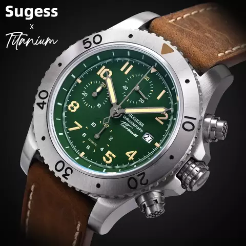 Relógio masculino mecânico automático Sugess Chrono Titanium