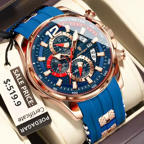 Poedagar luxo militar relógio masculino calendário cronógrafo à prova à pro