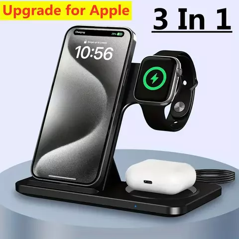 3 em 1 carregador sem fio almofada suporte do telefone estação de carregamento rápido indução para iphone 16 15 14 13 12 iwatch airpods