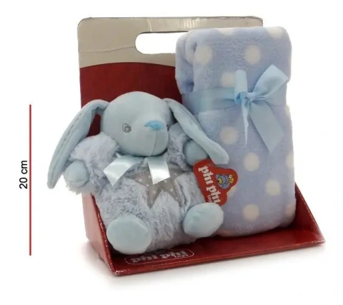 Conejo de Peluche con Manta Polar para Bebé Phi Phi Toys Celeste con Estrella