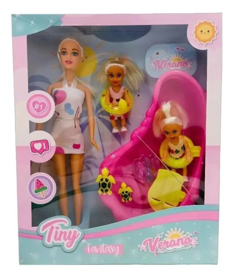 Muñeca Flaca + 2 Muñequitas Y Pileta Tiny Summer