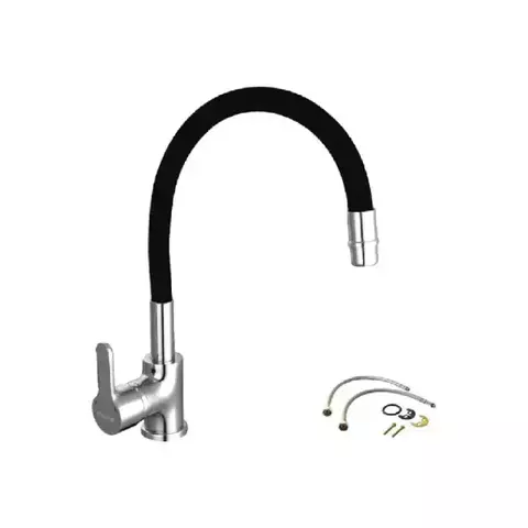 Piazza Emblem 10016 Griferia Cocina Monocomando Cromado Flexible Color Negro - comprar online