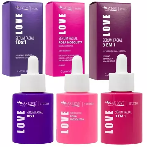 Kit c/ 3 Sérum Max Love 3 em 1 + Rosa Mosqueta + 10 em 1