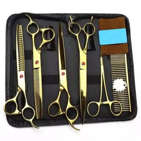 Kit 5 Tesouras Pet Shop Profissional Banho Tosa 7 Polegadas Cor interrogado