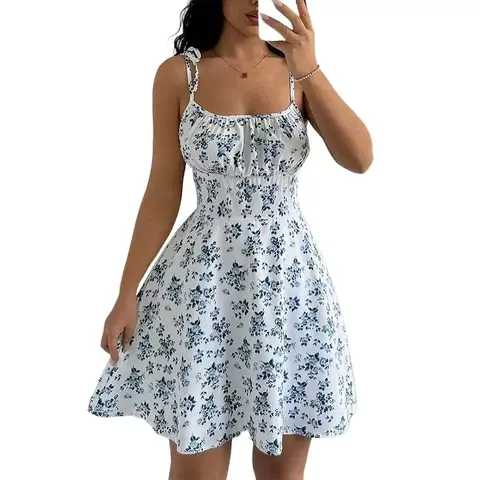 Vestido de Praia Com Alça Espaguete Floral - comprar online