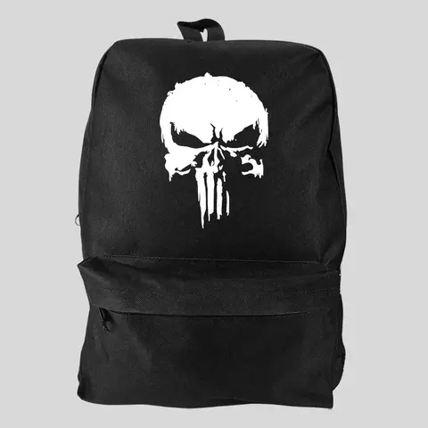 Mochila Bolsa Básica Masculina Preta Estampado Pega a Visão Caveira Branca