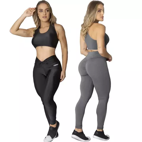 Kit 2 Conjuntos Feminino Academia Top e Legging Levanta Bumbum