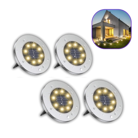 Set x4 Luces Solares de Piso LED (8 LEDs c/u) - Automáticas e Impermeables IP65