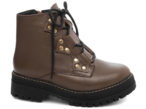 Bota Coturno Feminina Sola Tratorada Couro Marrom