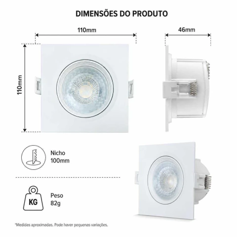 SPOT LED 10W 3000K EMBUTIDO QUADRADO CRISTALUX