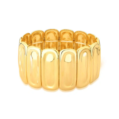 Bracelete Retangular Trabalhado Liso Banhado a Ouro