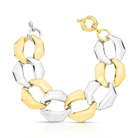 Pulseira com Elos Groumet Facetados Banho Dois Tons