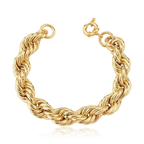 Pulseira Cordão Baiano 14mm Banhada a Ouro