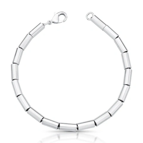 Pulseira com Tubos Lisos Banhada a Ródio