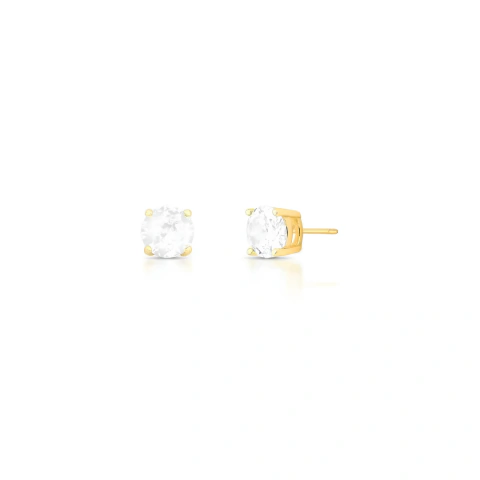 Brinco Ponto de Luz Cristal Redondo Banhado a Ouro