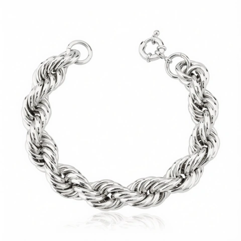 Pulseira Cordão Baiano 14mm Banhada a Ródio
