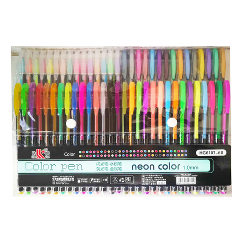 Kit 60 Plumas Tinta Gel Glitter Neón Pastel Metálico|Set Completo Set Pluma Gel Brillantes 60 Colores Glitter Neon Pastel 1mm Surtido Glitter Surtido