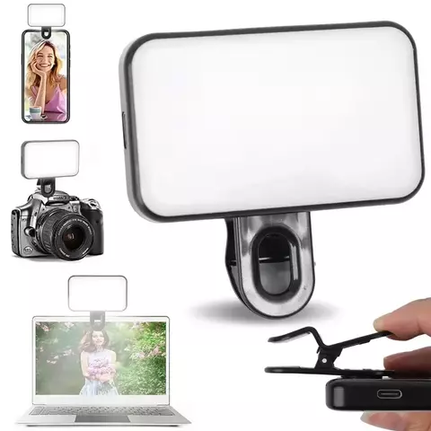 Mini luz de preenchimento para selfie, 3 modos de cor, brilho ajustável, clipe