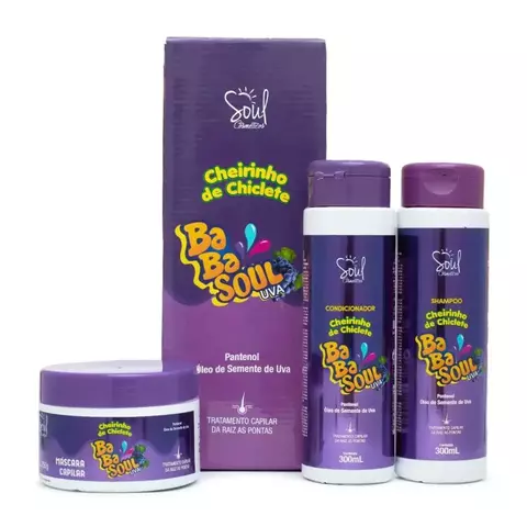 Kit Shampoo + Condicionador + Máscara Capilar Babasoul Uva Soul Cosméticos