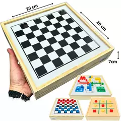 Jogo 3 em 1 Ludo, Dama e Jogo da Velha em Madeira - comprar online