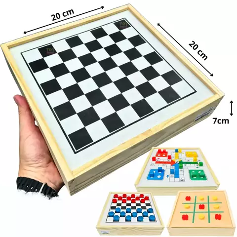 Jogo 3 em 1 Ludo, Dama e Jogo da Velha em Madeira - comprar online