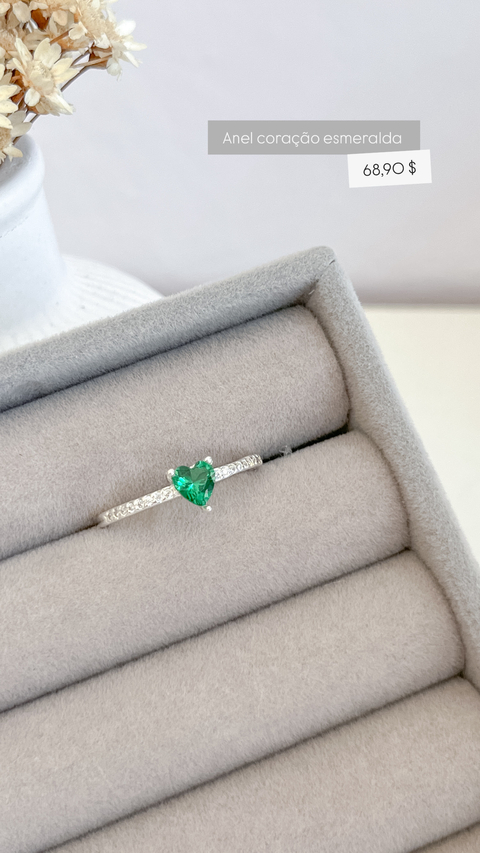 ANEL CORAÇÃO CRAVEJADO - ESMERALDA - comprar online
