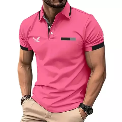 Camisa polo de golfe casual masculina, lapela de trabalho, manga curta, básico