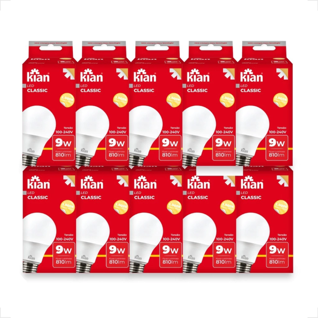 Kit 10 Lâmpadas Led Bulbo 9W Bivolt E27