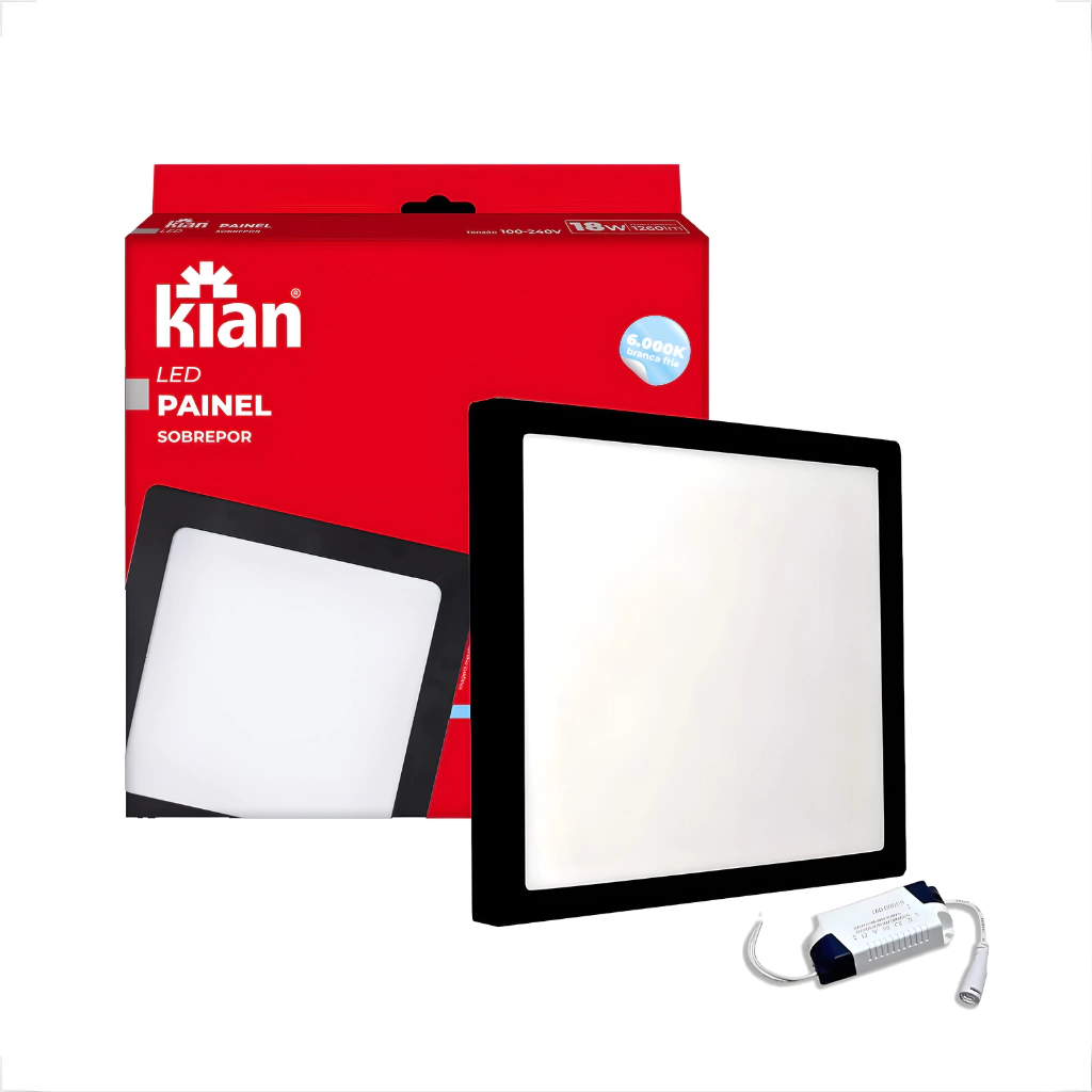 Painel Plafon Sobrepor 18w Quadrado Led Bivolt Preto