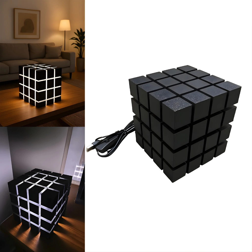 Luminária Mesa Abajur Cubo Quarto Moderno Gamer Led C/Interruptor