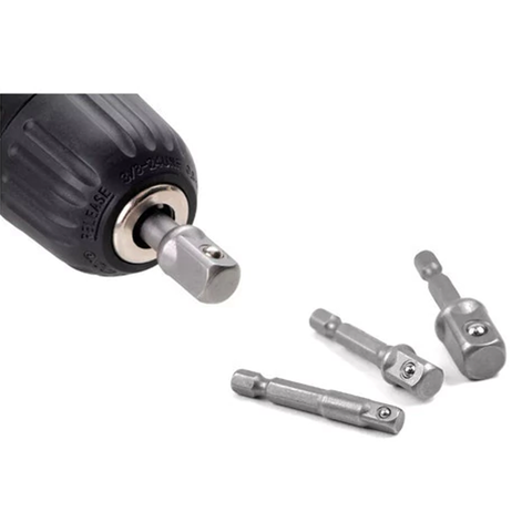 Kit 3 Adaptadores de Soquete p/ Parafusadeira/Furadeira 1/4" 3/8" 1/2" (CR-V)