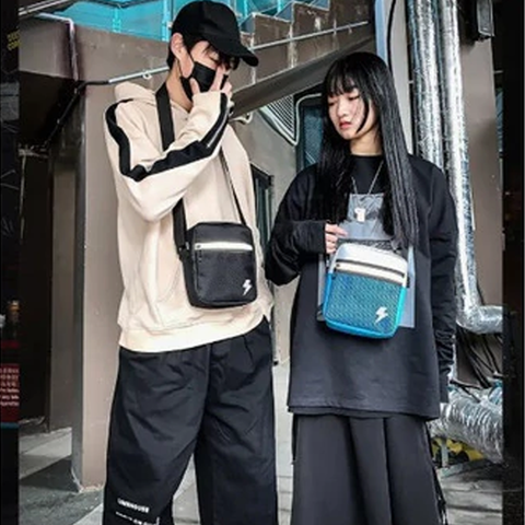 Shoulder Bag Mini Bolsa Transversal Unissex com Bolso Externo e Alça Ajustável