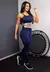 Calça Legging Cintura Alta + Cropped Alcinha Cinza Marinho com Elásticos Conjunto Fitness | REF: CCA5