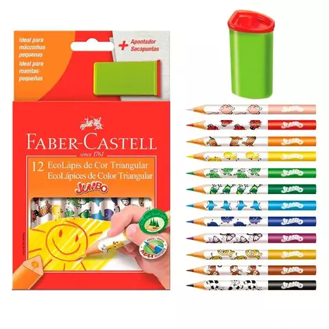 LÁPIS DE COR FABER-CASTELL JUMBO 12 CORES + 1 APONTADOR COM DEPÓSITO - comprar online