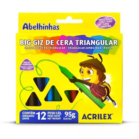 BIG GIZ DE CERA TRIANGULAR 12 CORES 95G ACRILEX - comprar online