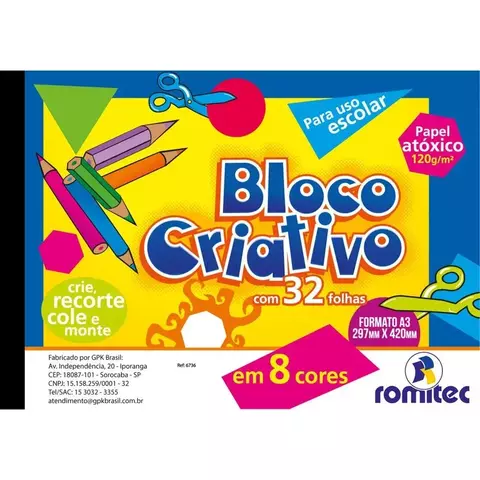 BLOCO CRIATIVO A3 120 G/M 32 FLS 8 CORES - comprar online