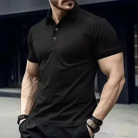 Camisa polo coreana Slim Fit de manga curta masculina, gola algodão de seda, po