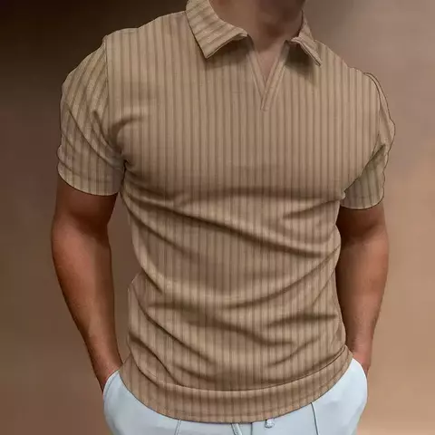 2024 verão nova cor sólida camisa polo com decote em v listrado alta metalotan