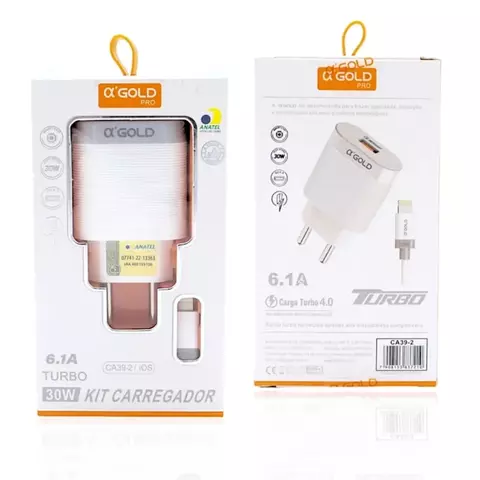 Kit Carregador Turbo 30w 6.1A com Cabo Lighting para Iphone - CA39-2 a'Gold