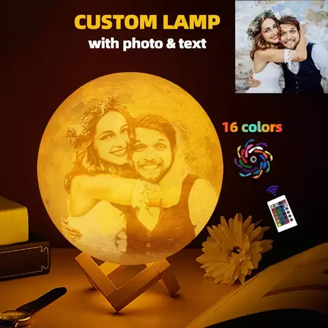 Impressão 3d lua lâmpada personalizada foto texto personalizado usb luz noturna