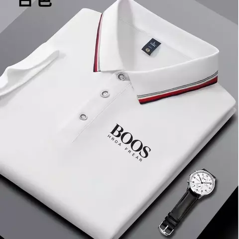 Camisa polo masculina bordada de manga curta casual de negócios, elegante