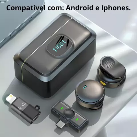Microfone De Lapela Sem Fio Magnético Com Caixa e 2 Microfones - comprar online