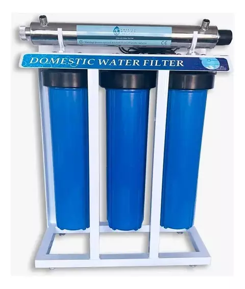 Filtro Purificador De Agua Big Blue 4.5x20 Para Casa 4 Etapas Con Base + Lampara Uv