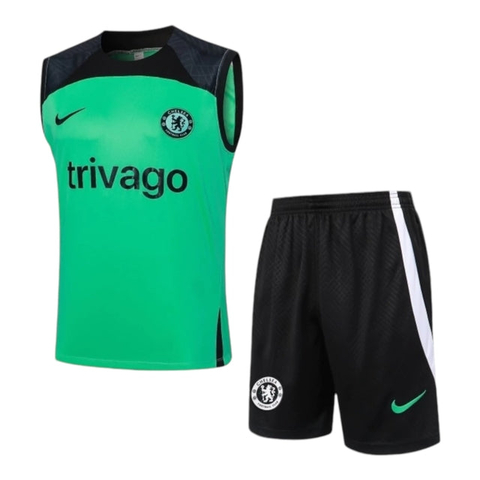 Kit Treino adulto - Camisa e Shorts - Chelsea Nike 23/24 - Verde e preto com detalhes em branco