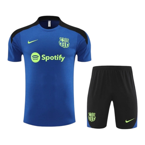 Kit Treino adulto - Camisa e Shorts - Barcelona Nike 24/25 - Azul com detalhes em preto e verde