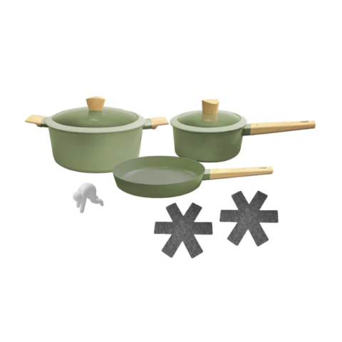 Batería Olive de Aluminio c/ Antiadherente 5 Piezas + Pot Mat