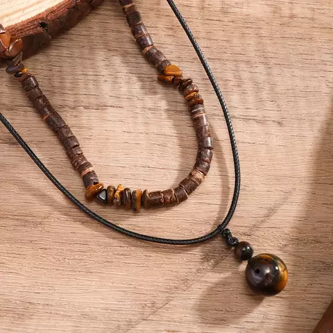 EarthSoul – Conjunto de Colares Vintage de Pedra e Madeira - comprar online